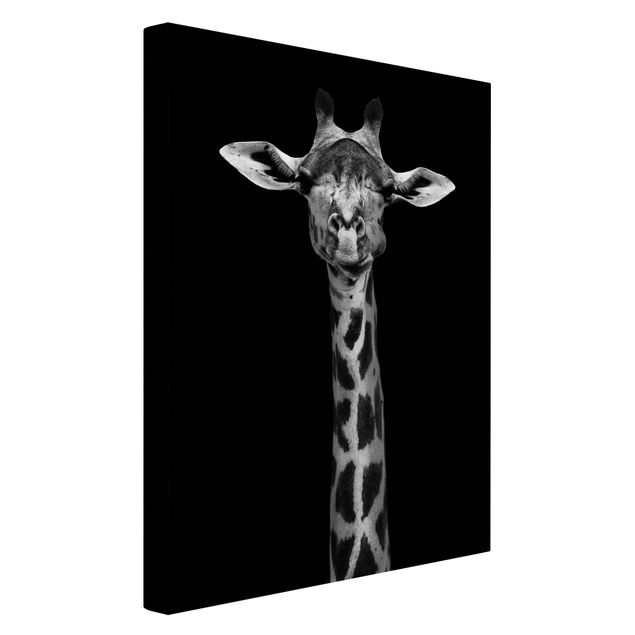 Leinwand schwarz-weiß Dunkles Giraffen Portrait
