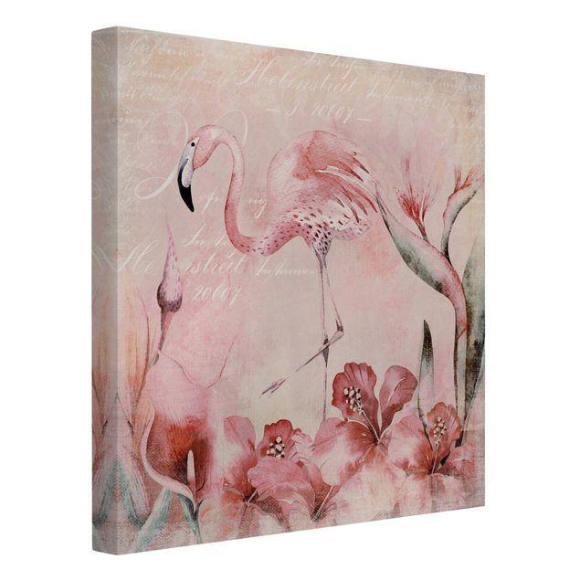 Wandbilder Floral Shabby Chic Collage - Flamingo