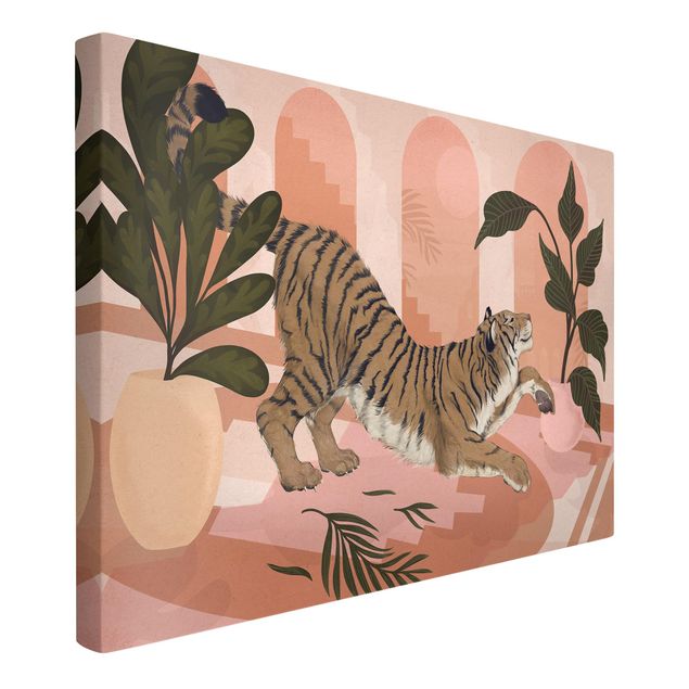 Kunstdruck Leinwand Illustration Tiger in Pastell Rosa Malerei