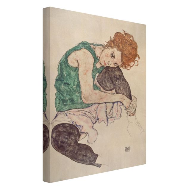 Kunstdruck Leinwand Egon Schiele - Sitzende Frau mit hochgezogenem Knie