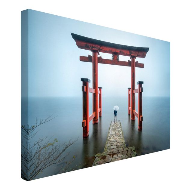 Wandbilder Landschaften Rotes Torii am Ashi-See
