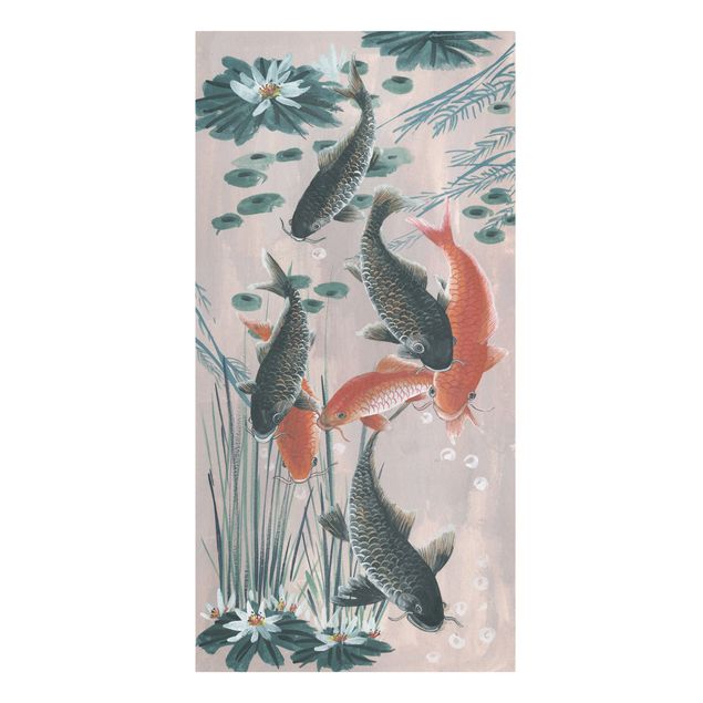 Blumenbilder auf Leinwand Asiatische Malerei Kois im Teich II