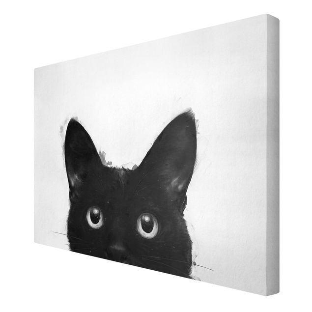 Leinwand schwarz-weiß Illustration Schwarze Katze auf Weiß Malerei