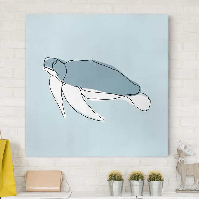 Wandbilder Blau Schildkröte Line Art