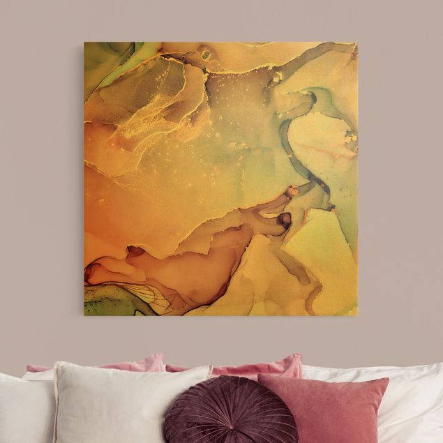 Wandbilder Modern Aquarell Pastell Rosa mit Gold