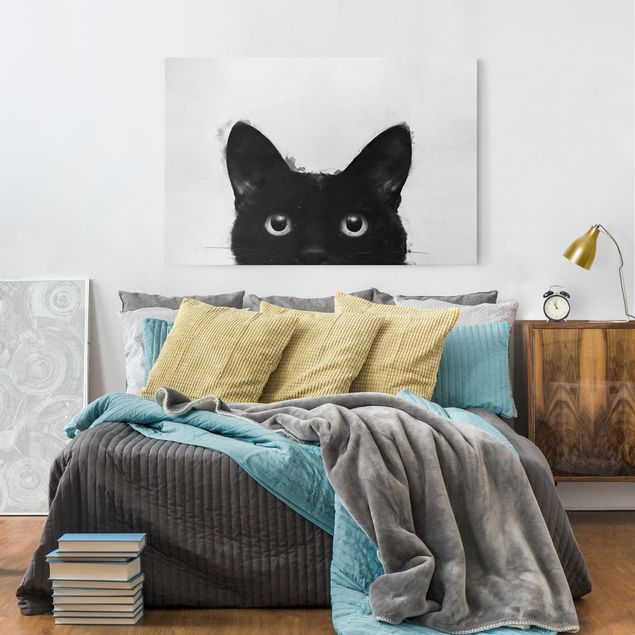 Leinwand Katze Illustration Schwarze Katze auf Weiß Malerei