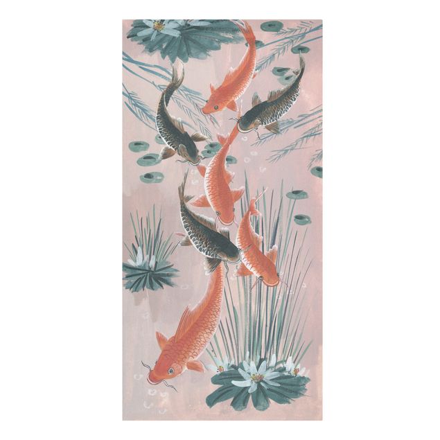 Leinwandbilder Blumen Asiatische Malerei Kois im Teich I