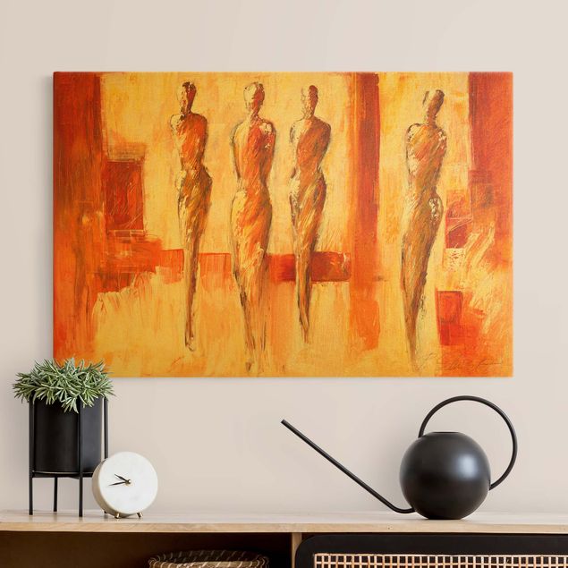 Leinwandbilder abstrakt Vier Figuren in Orange