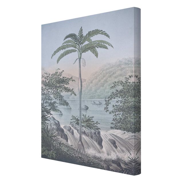 Wandbilder Blau Vintage Illustration - Landschaft mit Palme