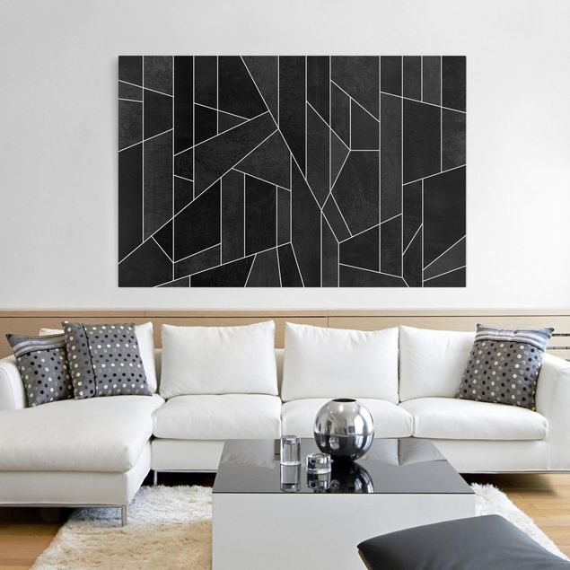 Leinwand Kunst Schwarz Weiß Geometrie Aquarell
