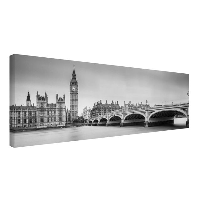 Leinwandbilder schwarz-weiß Westminster Brücke und Big Ben