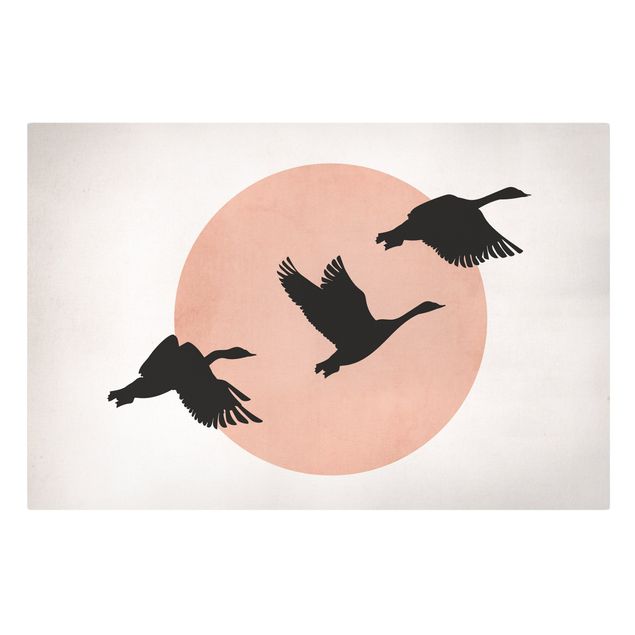 Kunstdruck Leinwand Vögel vor rosa Sonne III