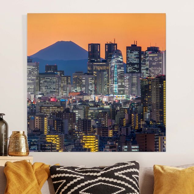 Wandbilder Asien Tokio mit dem Fuji am Abend