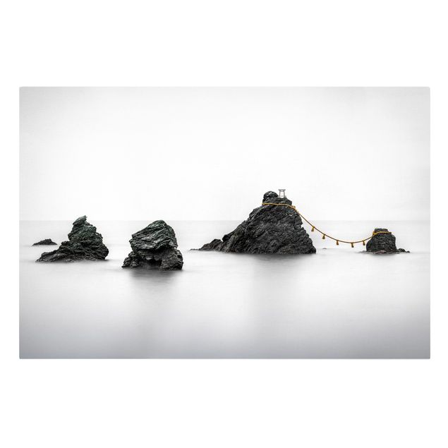 Leinwandbilder schwarz-weiß Meoto Iwa - die verheirateten Felsen