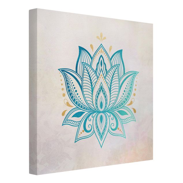 Wandbilder Mandalas Lotus Illustration Mandala gold blau