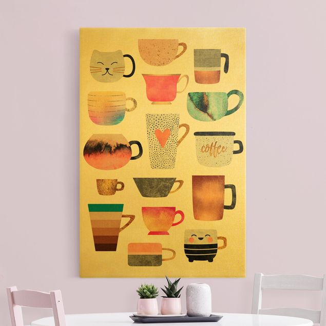 Wandbilder Kaffee Bunte Tassen mit Gold