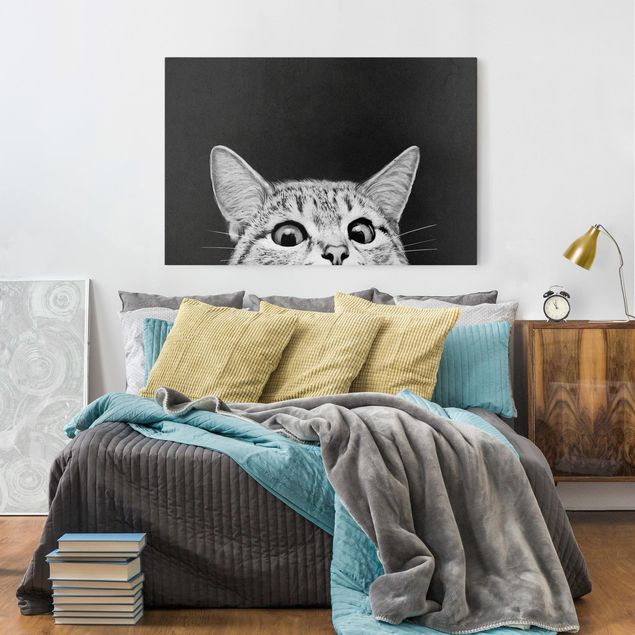 Katzenbilder auf Leinwand Illustration Katze Schwarz Weiß Zeichnung