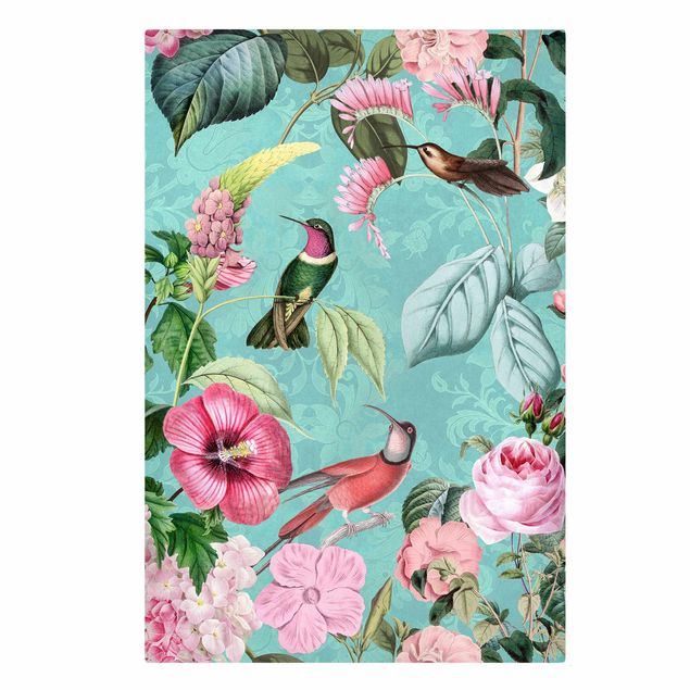 Wandbilder Floral Vintage Collage - Kolibris im Paradies