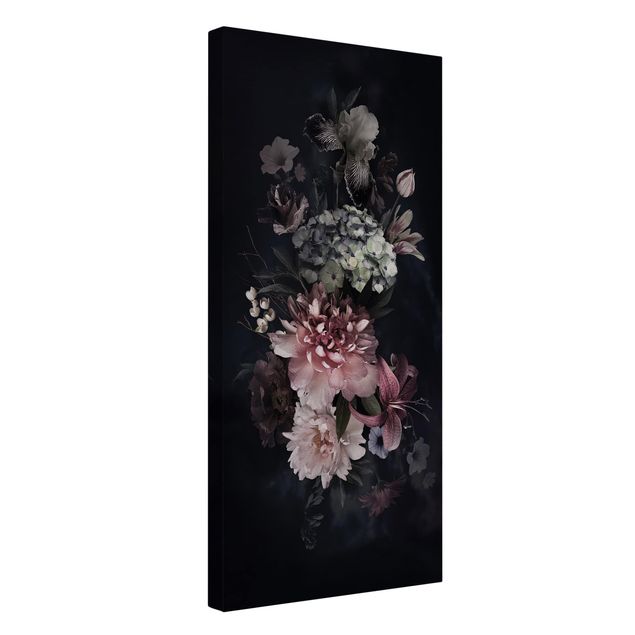 Wandbilder Floral Blumen mit Nebel auf Schwarz