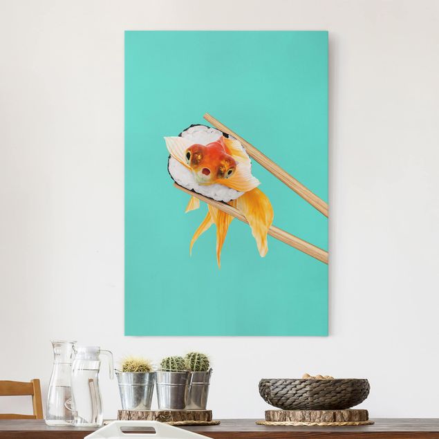 Leinwandbild Fisch Sushi mit Goldfisch