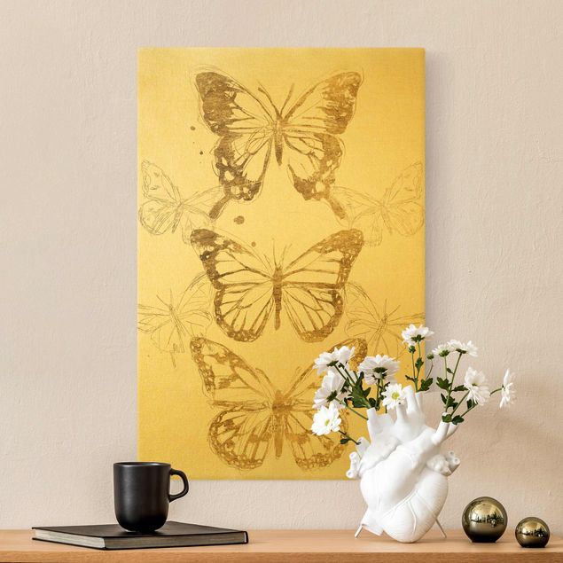 Wandbilder Modern Schmetterlingskomposition in Gold I