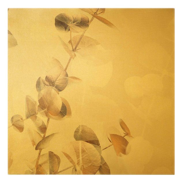 Wandbilder Goldene Eukalyptuszweige mit Weiß I