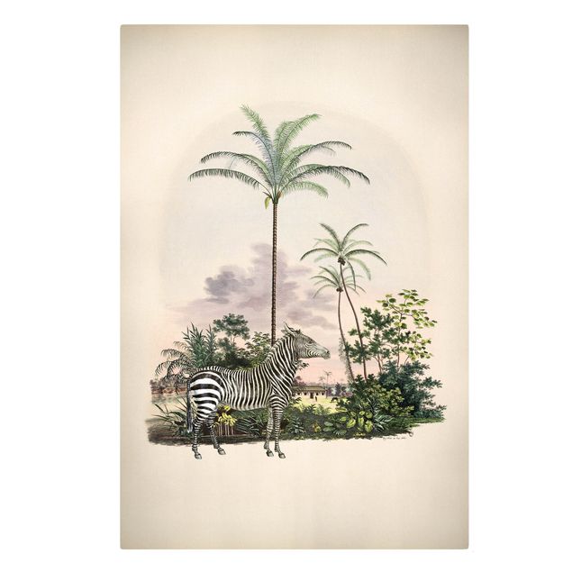 Wandbilder Landschaften Zebra vor Palmen Illustration