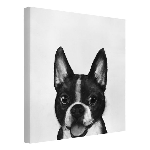 Kunstdrucke auf Leinwand Illustration Hund Boston Schwarz Weiß Malerei