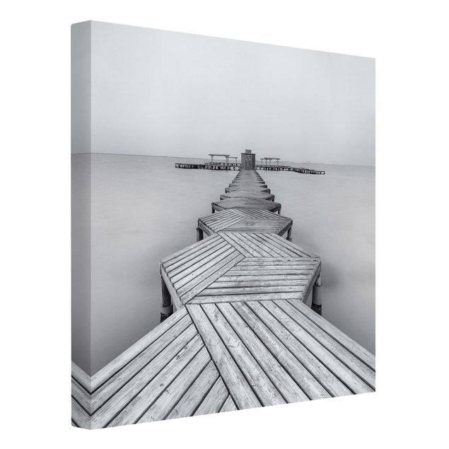 Leinwandbilder schwarz-weiß Hölzerner Pier und Schwarz-weiß