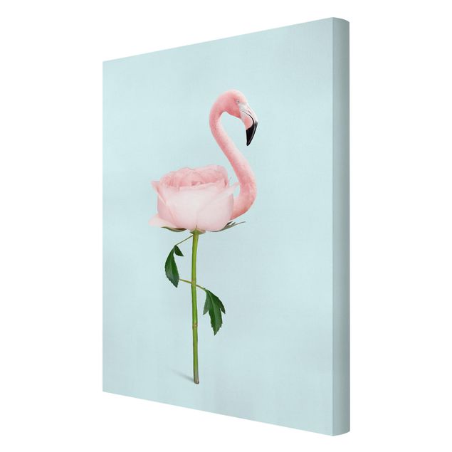 Wandbilder Blumen Flamingo mit Rose