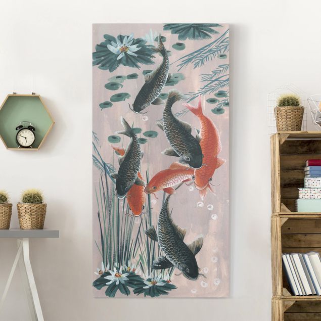Leinwandbilder Fisch Asiatische Malerei Kois im Teich II