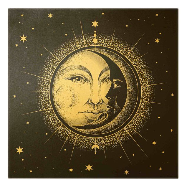 Wandbilder Vintage Sonne und Mond Illustration
