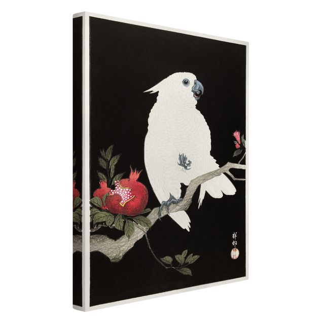 schwarz-weiß Bilder auf Leinwand Asiatische Vintage Illustration Weißer Kakadu
