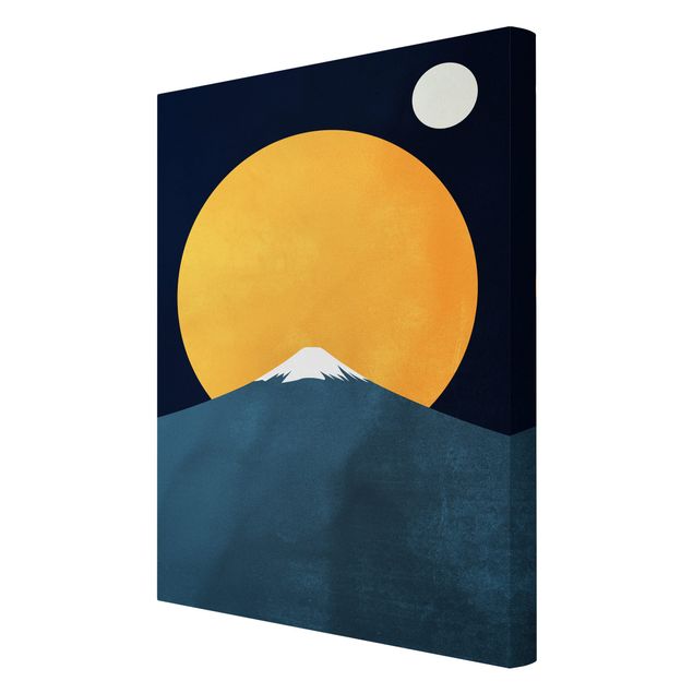 Kunstdruck Leinwand Sonne, Mond und Berge