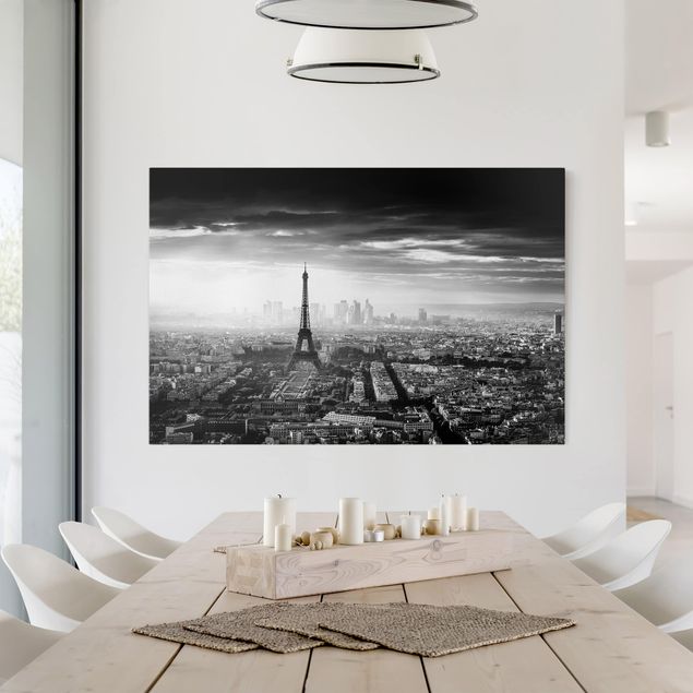 Paris Leinwand Der Eiffelturm von Oben Schwarz-weiß