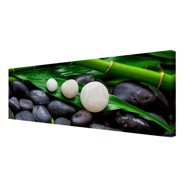 Wandbilder Floral Grüner Bambus mit Zen Steinen