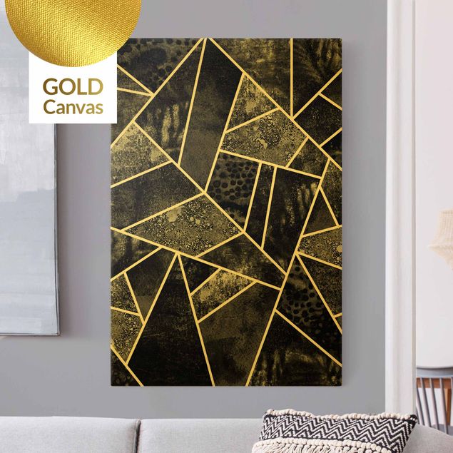 Leinwand Kunst Goldene Geometrie - Graue Dreiecke