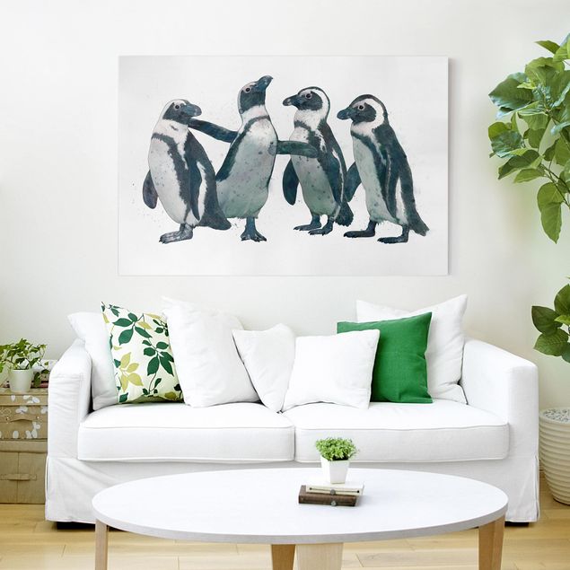 Wanddeko Küche Illustration Pinguine Schwarz Weiß Aquarell