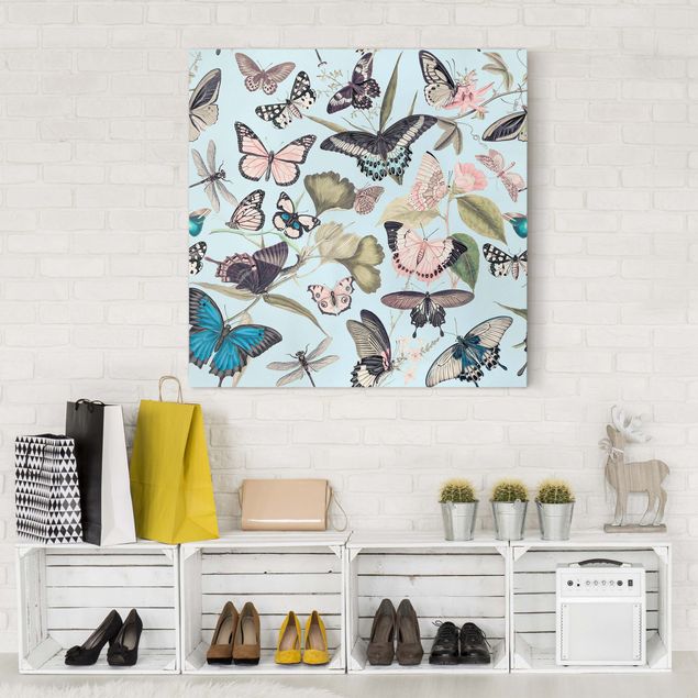 Leinwand Schmetterling Vintage Collage - Schmetterlinge und Libellen