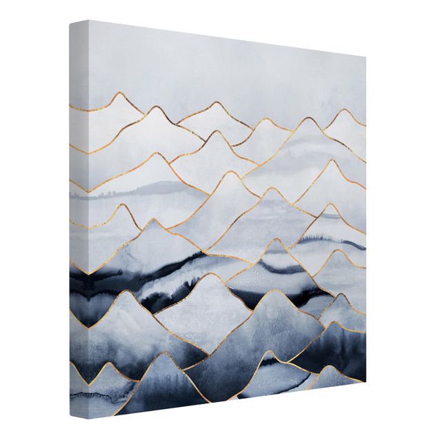 Wandbilder Berge Aquarell Berge Weiß Gold