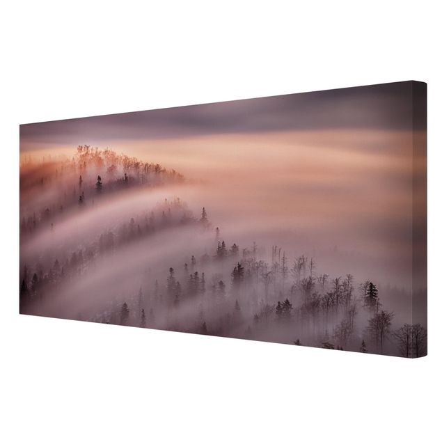 Leinwandbild Wald Nebelflut