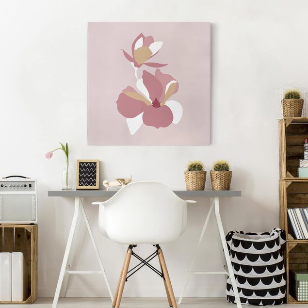 Kunststile Line Art Blüten Pastell Rosa