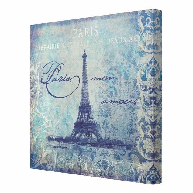 Skyline Leinwandbild Vintage Collage - Paris Mon Amour
