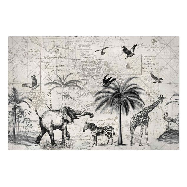 Giraffen Bilder auf Leinwand Vintage Collage - Exotische Landkarte