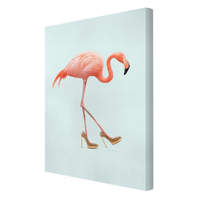 Wandbilder Orange Flamingo mit High Heels
