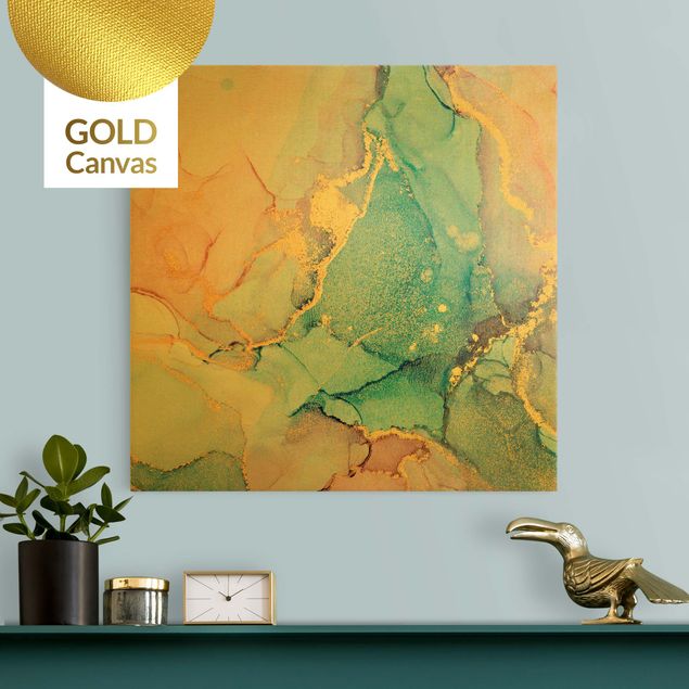 Küche Dekoration Aquarell Pastell Bunt mit Gold