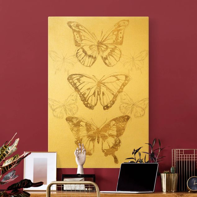 Wandbilder Modern Schmetterlingskomposition in Gold II
