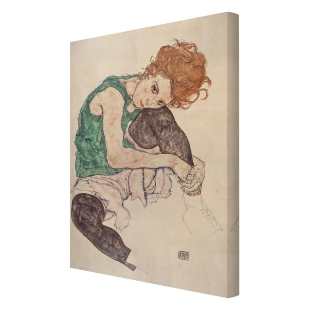 Wandbilder Portrait Egon Schiele - Sitzende Frau mit hochgezogenem Knie