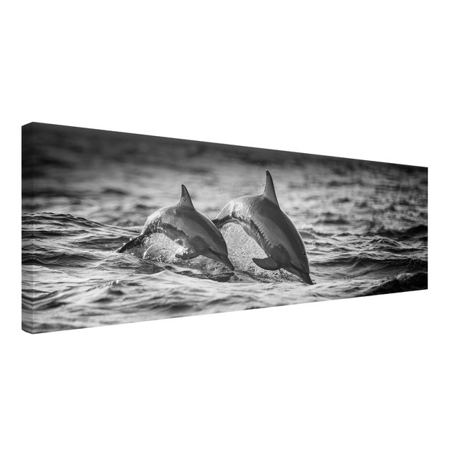Leinwand schwarz-weiß Zwei springende Delfine