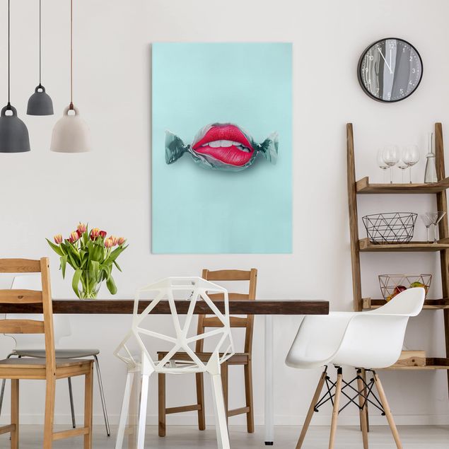 Wandbilder Kunstdrucke Bonbon mit Lippen